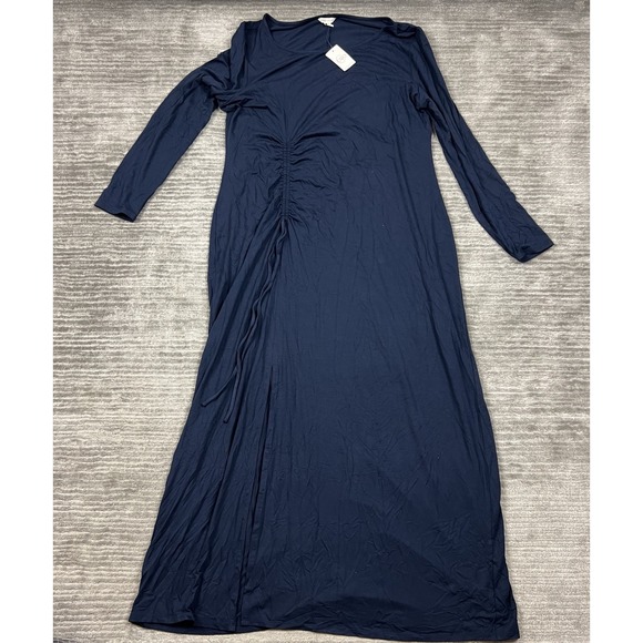 Cato Dress Womens XL Blue‎ Maxi Ruched Long Sleeve Rayon Blend NWT - Picture 1 of 12